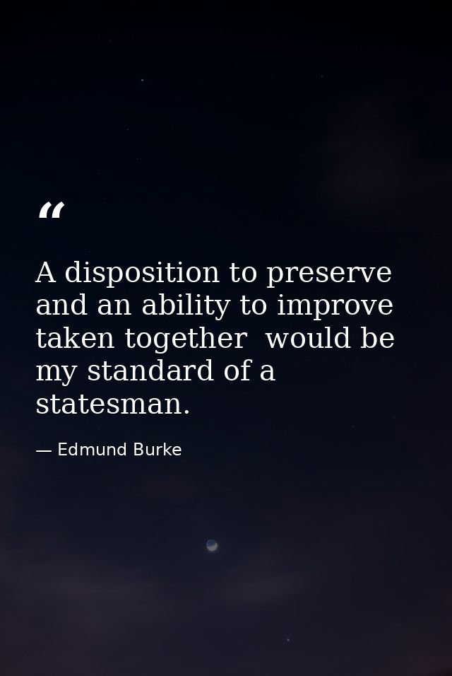 A disposition to preserve  and an ability to improve  taken together  would be my standard of a statesman. — Edmund Burke