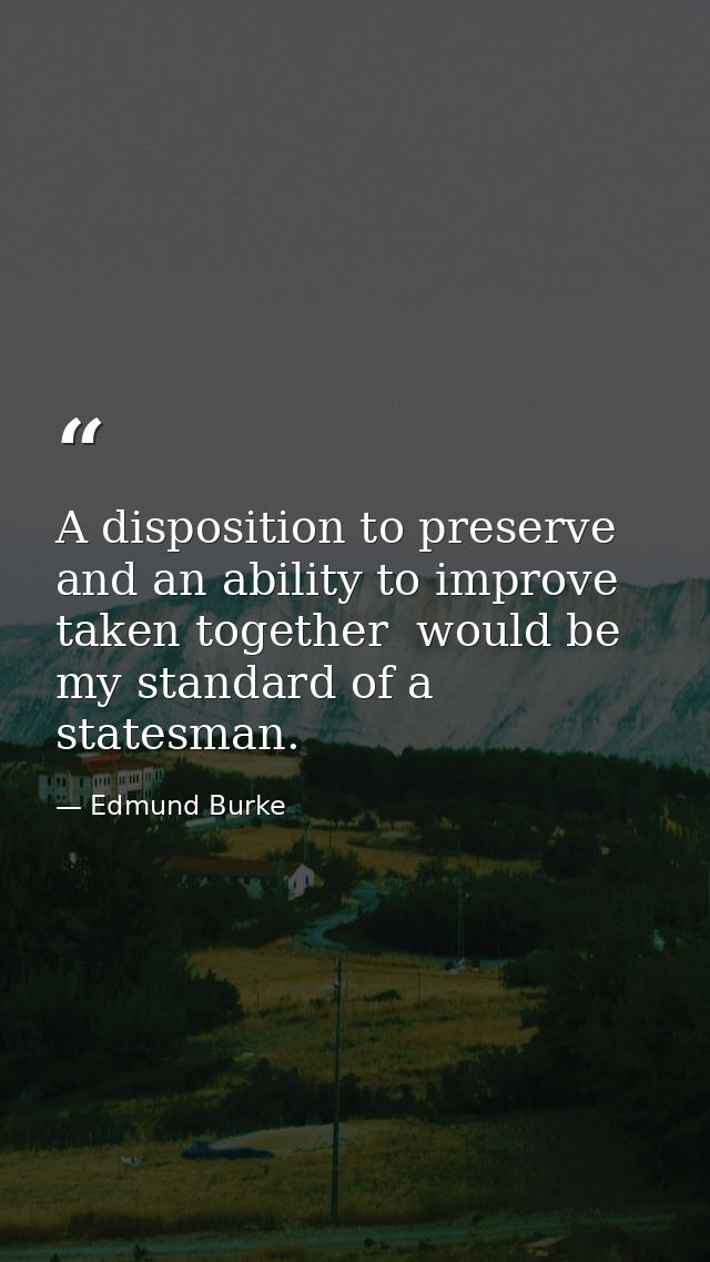 A disposition to preserve  and an ability to improve  taken together  would be my standard of a statesman. — Edmund Burke