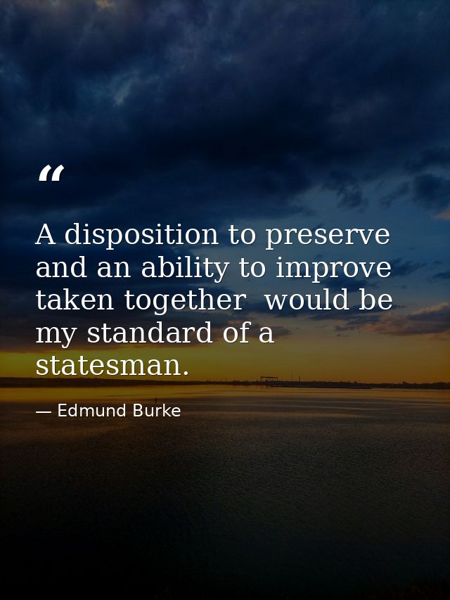A disposition to preserve  and an ability to improve  taken together  would be my standard of a statesman. — Edmund Burke
