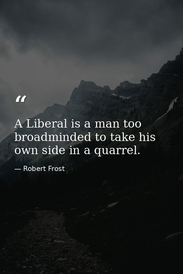 A Liberal is a man too broadminded to take his own side in a quarrel. — Robert Frost