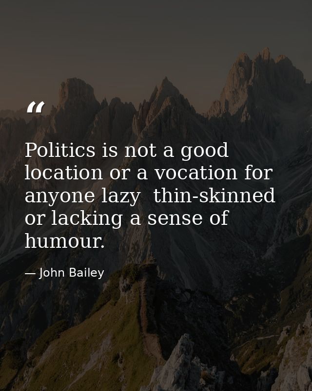 Politics is not a good location or a vocation for anyone lazy  thin-skinned or lacking a sense of humour. — John Bailey