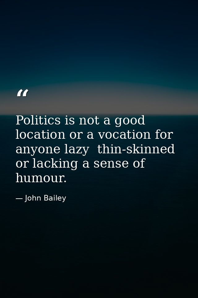 Politics is not a good location or a vocation for anyone lazy  thin-skinned or lacking a sense of humour. — John Bailey