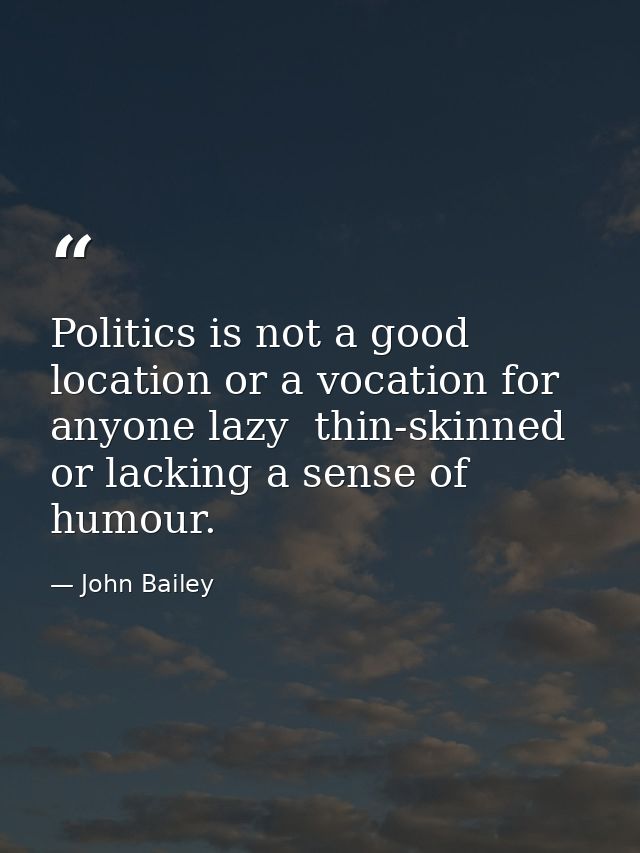 Politics is not a good location or a vocation for anyone lazy  thin-skinned or lacking a sense of humour. — John Bailey