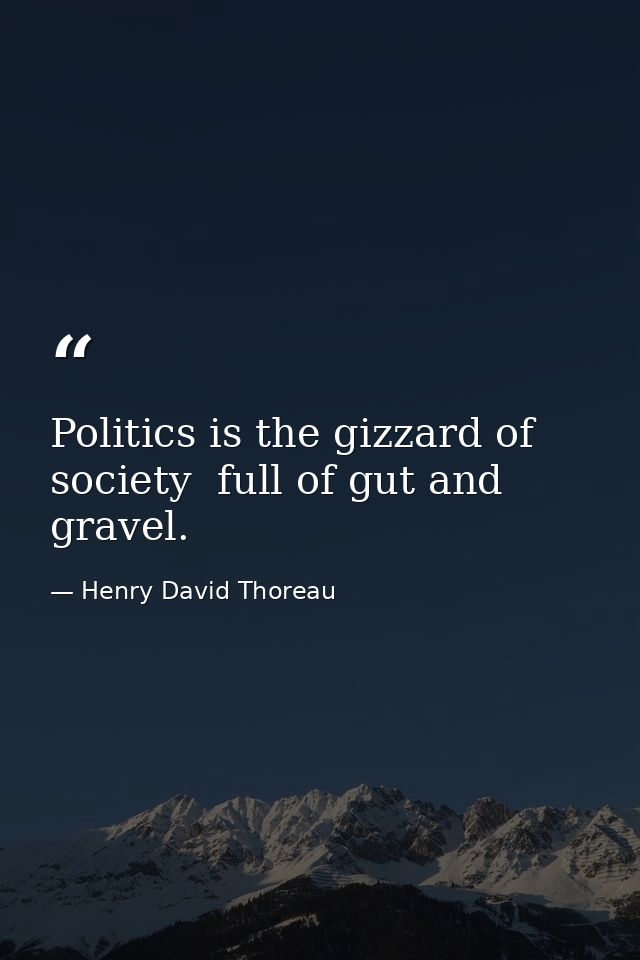 Politics is the gizzard of society  full of gut and gravel. — Henry David Thoreau