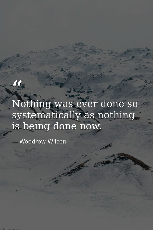 Nothing was ever done so systematically as nothing is being done now. — Woodrow Wilson