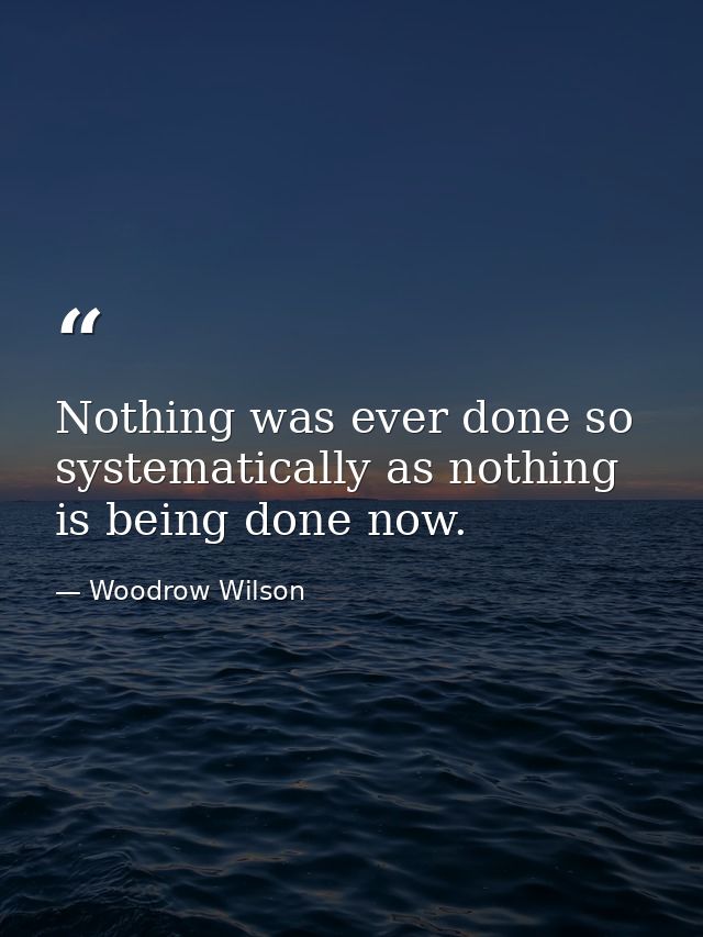 Nothing was ever done so systematically as nothing is being done now. — Woodrow Wilson