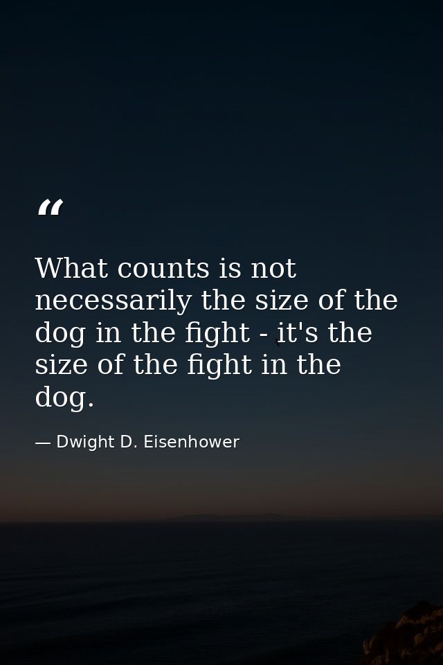 What counts is not necessarily the size of the dog in the fight - it's the size of the fight in the dog. — Dwight D. Eisenhower