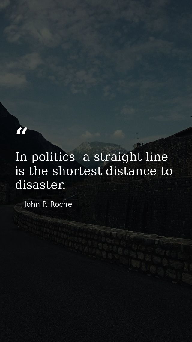 In politics  a straight line is the shortest distance to disaster. — John P. Roche