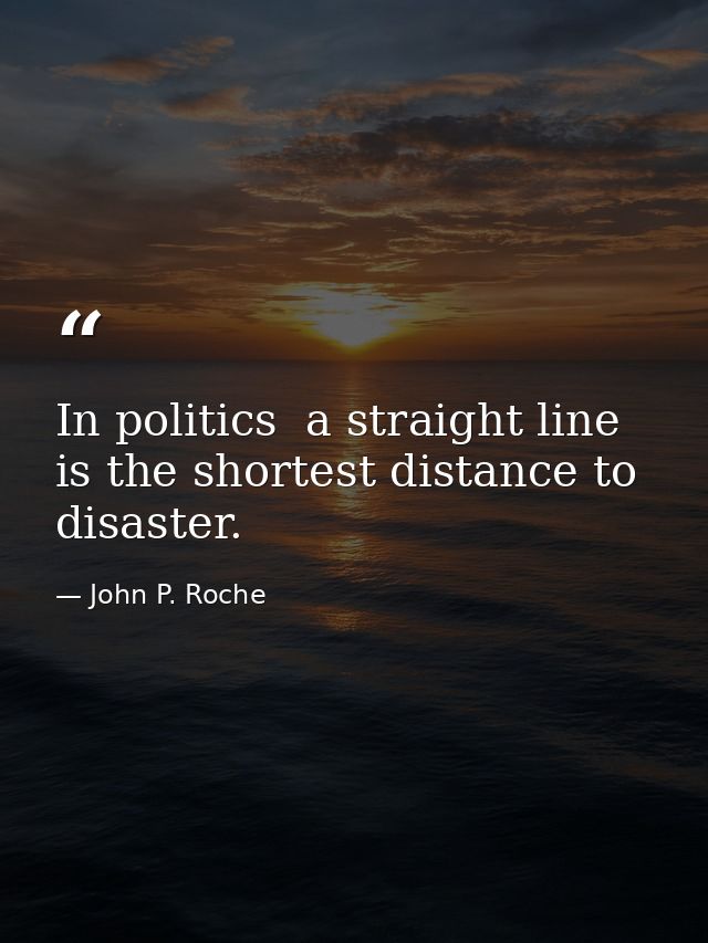 In politics  a straight line is the shortest distance to disaster. — John P. Roche