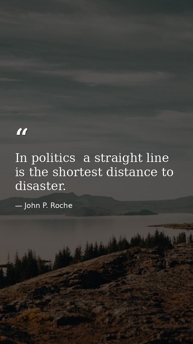 In politics  a straight line is the shortest distance to disaster. — John P. Roche