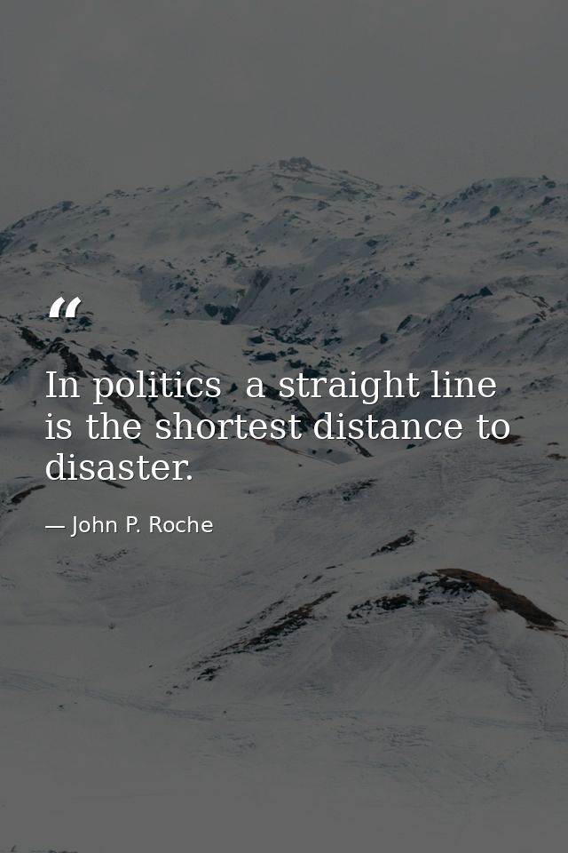 In politics  a straight line is the shortest distance to disaster. — John P. Roche