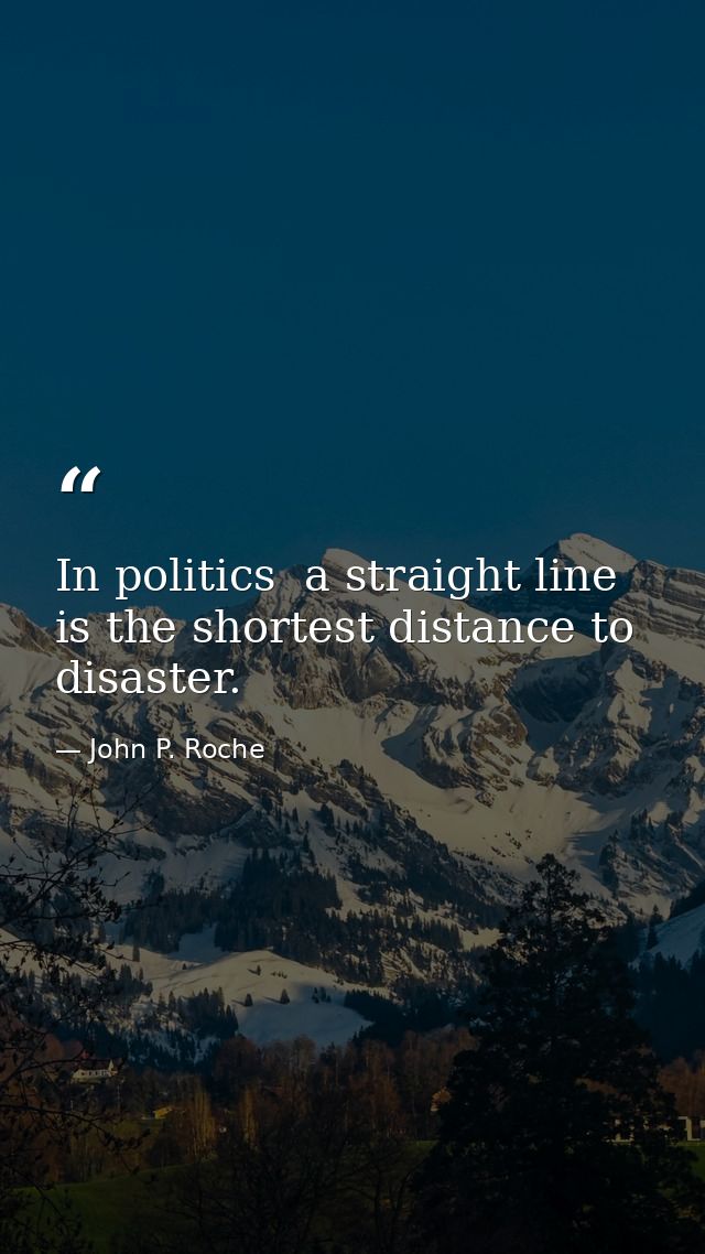 In politics  a straight line is the shortest distance to disaster. — John P. Roche