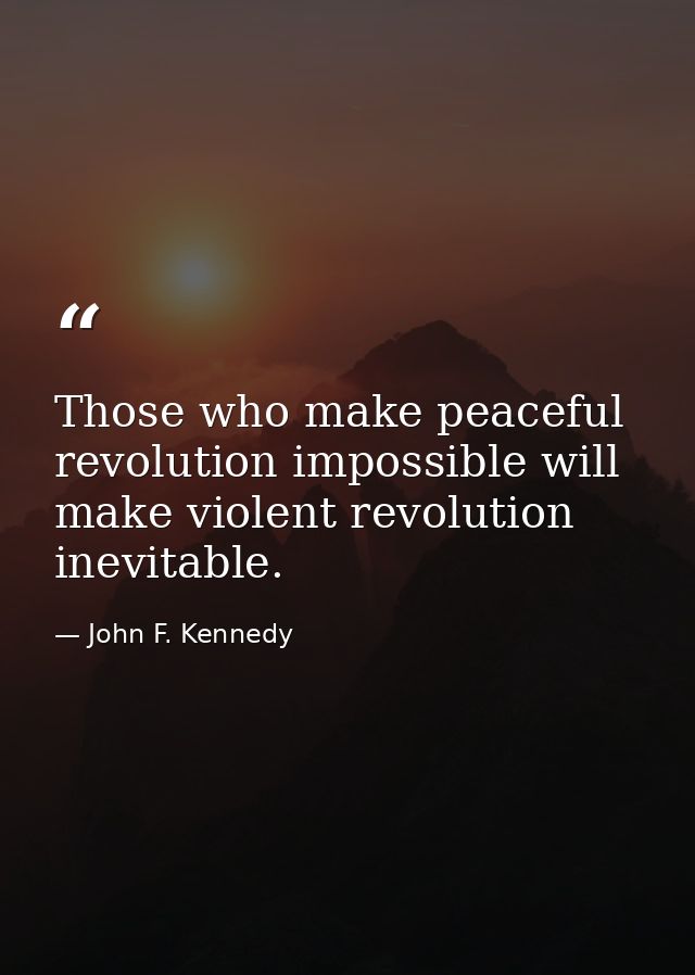 Those who make peaceful revolution impossible will make violent revolution inevitable. — John F. Kennedy