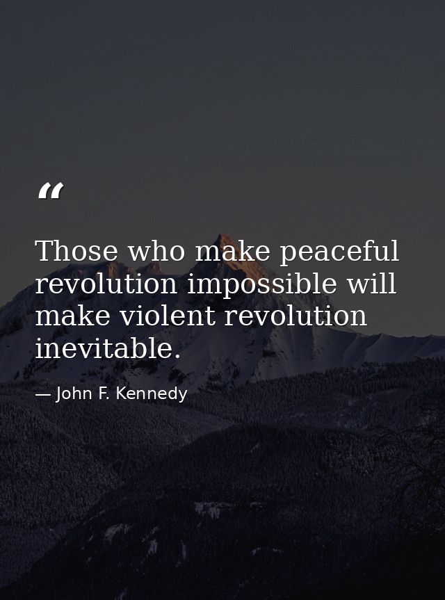 Those who make peaceful revolution impossible will make violent revolution inevitable. — John F. Kennedy