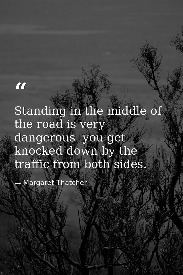 Standing in the middle of the road is very dangerous  you get knocked down by the traffic from both sides. — Margaret Thatcher