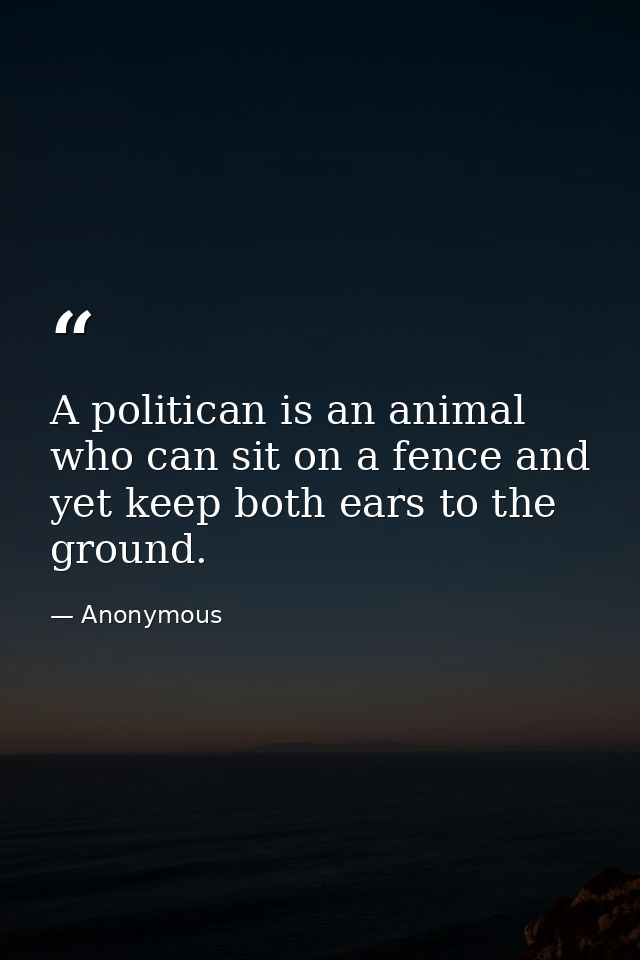 A politican is an animal who can sit on a fence and yet keep both ears to the ground. — Anonymous