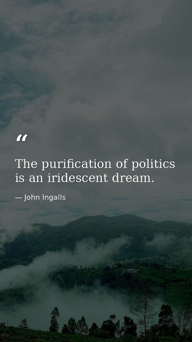 The purification of politics is an iridescent dream. — John Ingalls