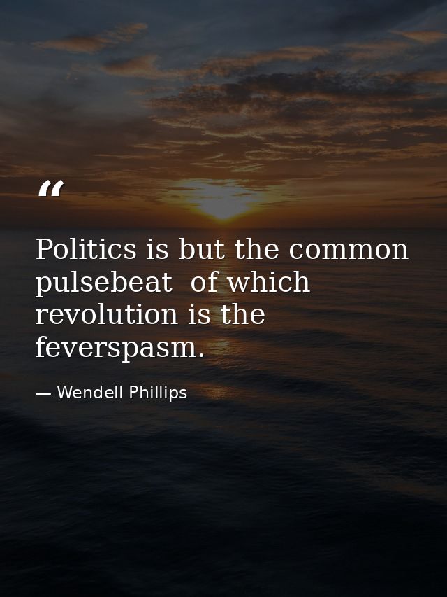 Politics is but the common pulsebeat  of which revolution is the feverspasm. — Wendell Phillips