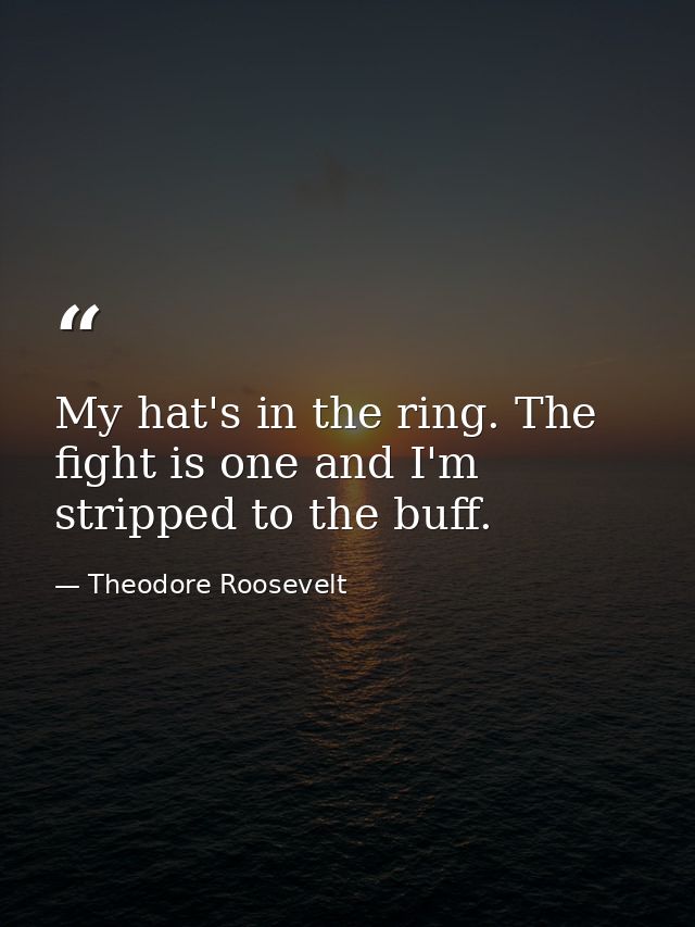My hat's in the ring. The fight is one and I'm stripped to the buff. — Theodore Roosevelt