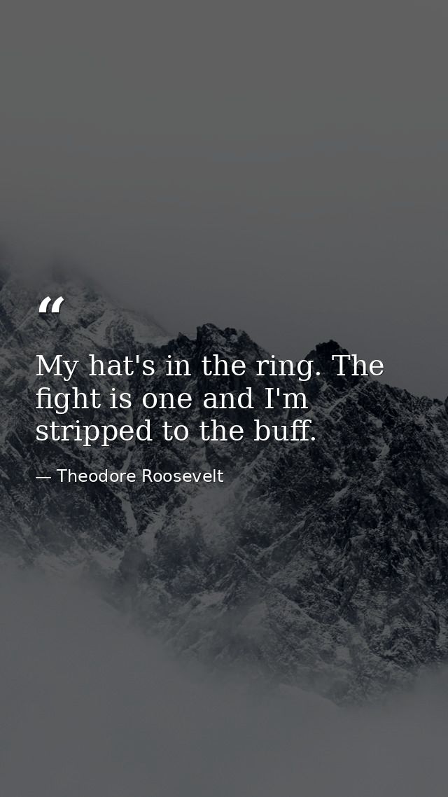 My hat's in the ring. The fight is one and I'm stripped to the buff. — Theodore Roosevelt