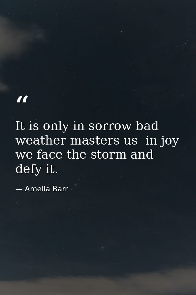 It is only in sorrow bad weather masters us  in joy we face the storm and defy it. — Amelia Barr