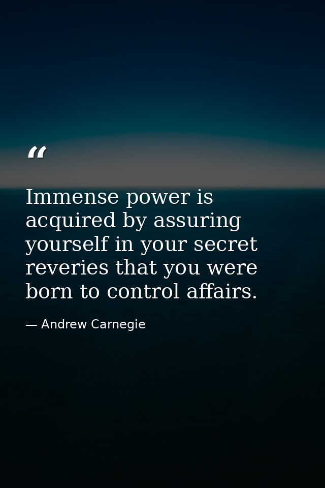 Immense power is acquired by assuring yourself in your secret reveries that you were born to control affairs. — Andrew Carnegie
