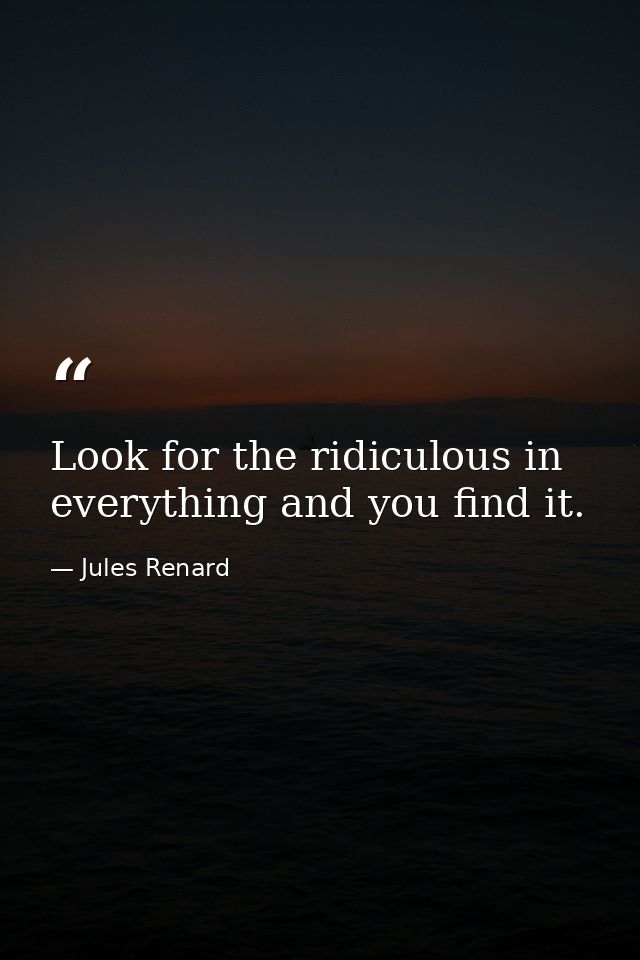 Look for the ridiculous in everything and you find it. — Jules Renard