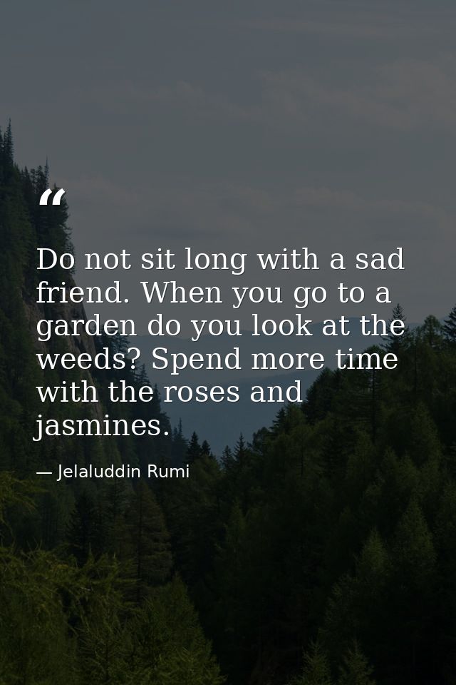 Do not sit long with a sad friend. When you go to a garden do you look at the weeds? Spend more time with the roses and  — Jelaluddin Rumi