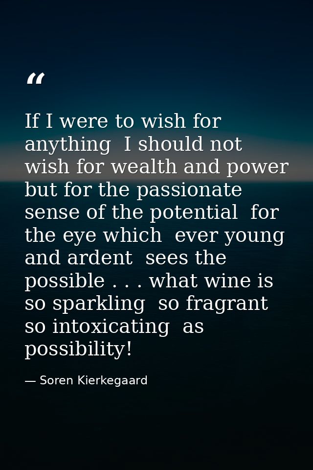 If I were to wish for anything  I should not wish for wealth and power  but for the passionate sense of the potential  f — Soren Kierkegaard