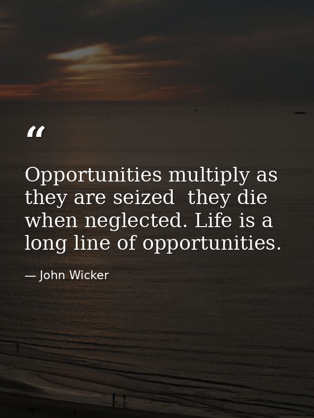 Opportunities multiply as they are seized  they die when neglected. Life is a long line of opportunities. — John Wicker