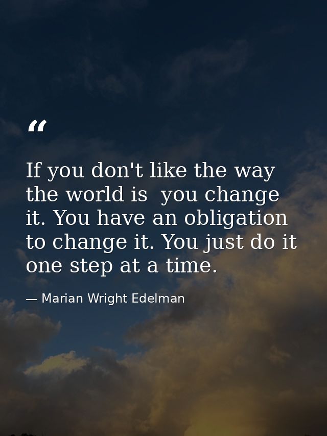If you don't like the way the world is  you change it. You have an obligation to change it. You just do it one step at a — Marian Wright Edelman
