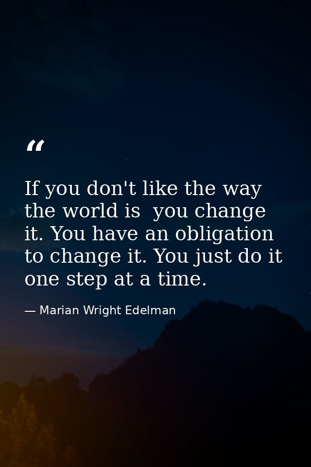 If you don't like the way the world is  you change it. You have an obligation to change it. You just do it one step at a — Marian Wright Edelman