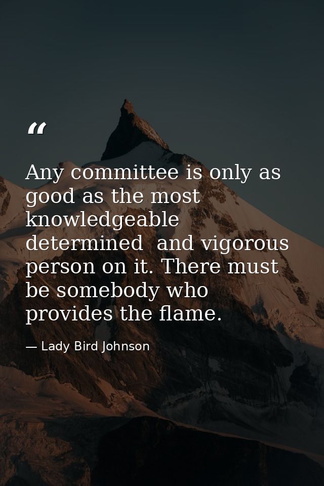 Any committee is only as good as the most knowledgeable  determined  and vigorous person on it. There must be somebody w — Lady Bird Johnson