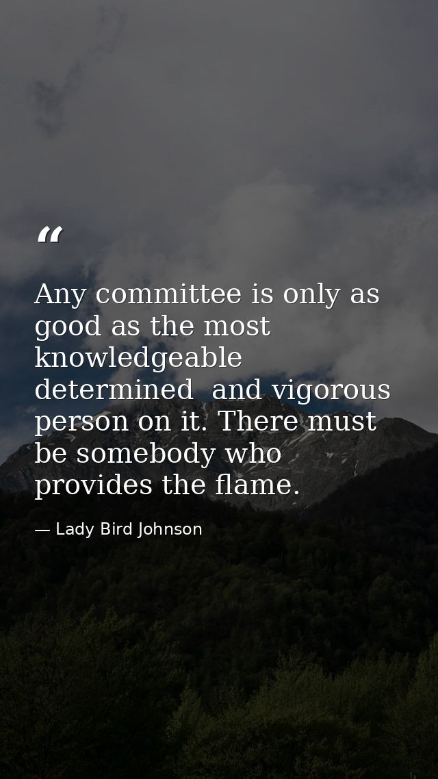 Any committee is only as good as the most knowledgeable  determined  and vigorous person on it. There must be somebody w — Lady Bird Johnson