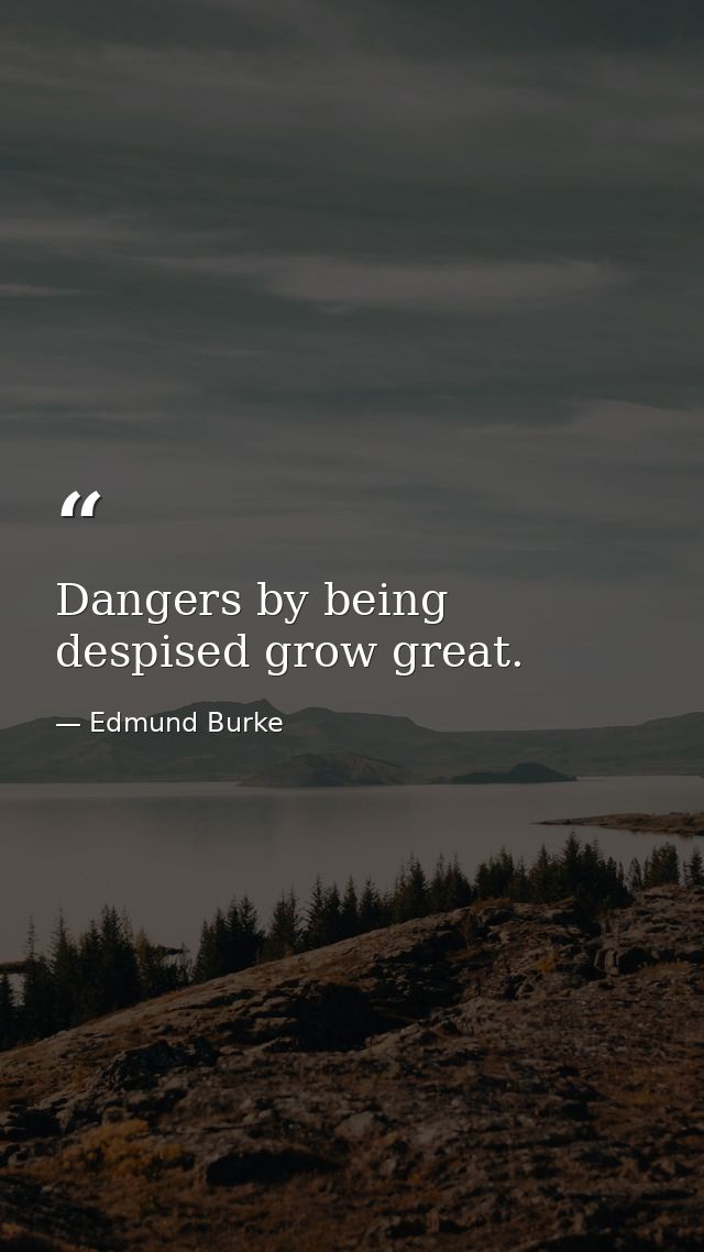 Dangers by being despised grow great. — Edmund Burke