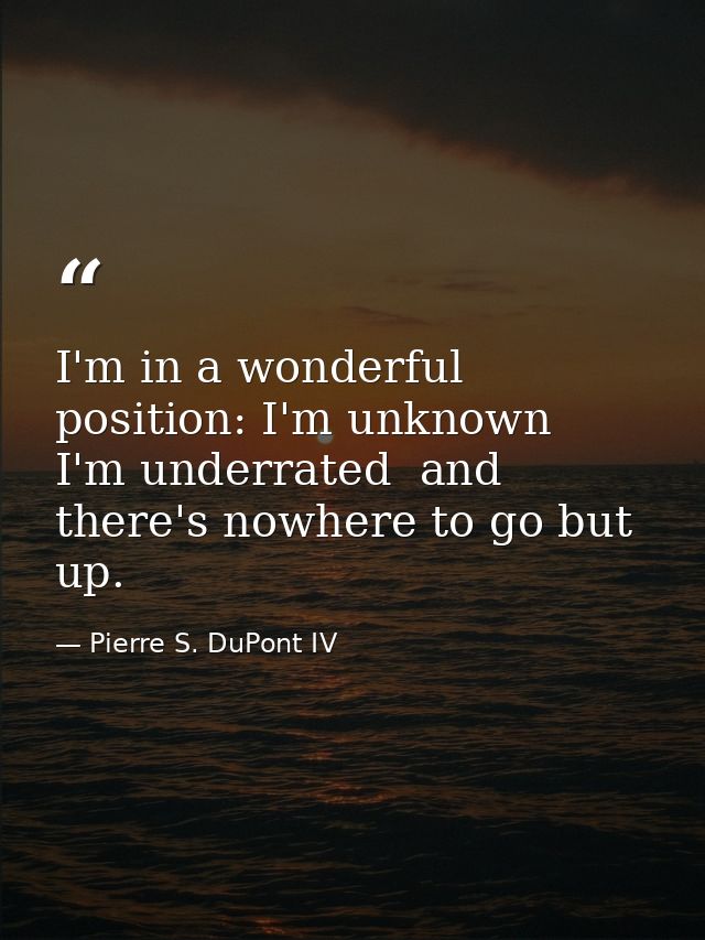I'm in a wonderful position: I'm unknown  I'm underrated  and there's nowhere to go but up. — Pierre S. DuPont IV