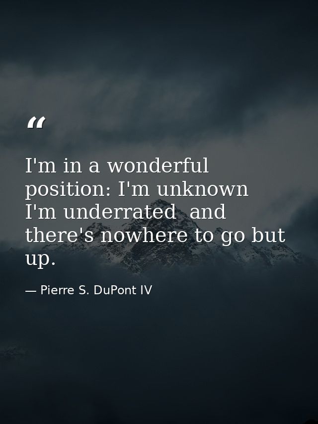 I'm in a wonderful position: I'm unknown  I'm underrated  and there's nowhere to go but up. — Pierre S. DuPont IV