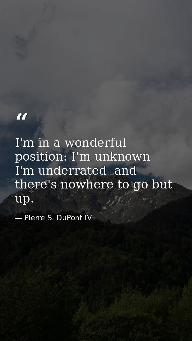 I'm in a wonderful position: I'm unknown  I'm underrated  and there's nowhere to go but up. — Pierre S. DuPont IV