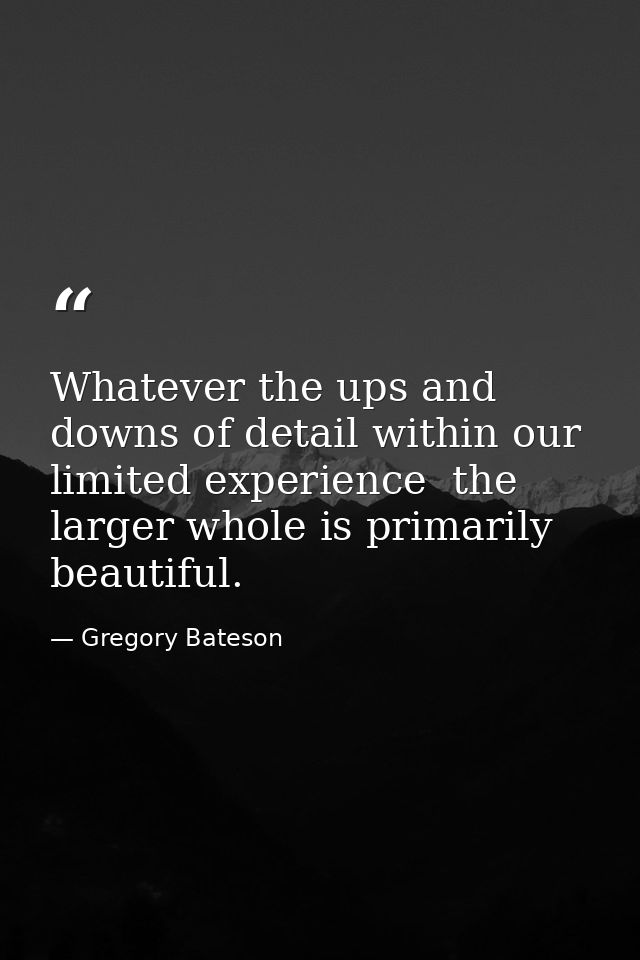 Whatever the ups and downs of detail within our limited experience  the larger whole is primarily beautiful. — Gregory Bateson