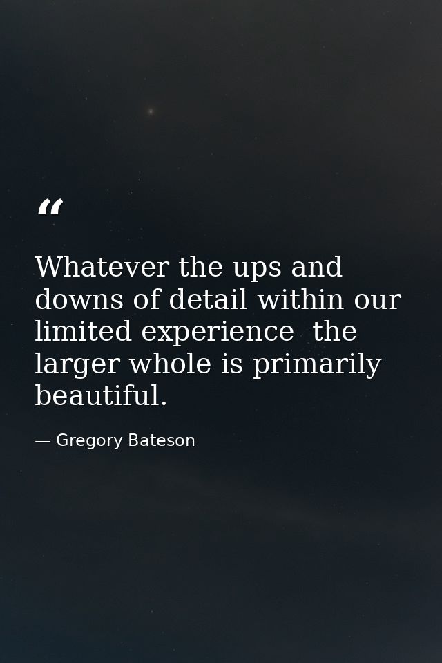 Whatever the ups and downs of detail within our limited experience  the larger whole is primarily beautiful. — Gregory Bateson