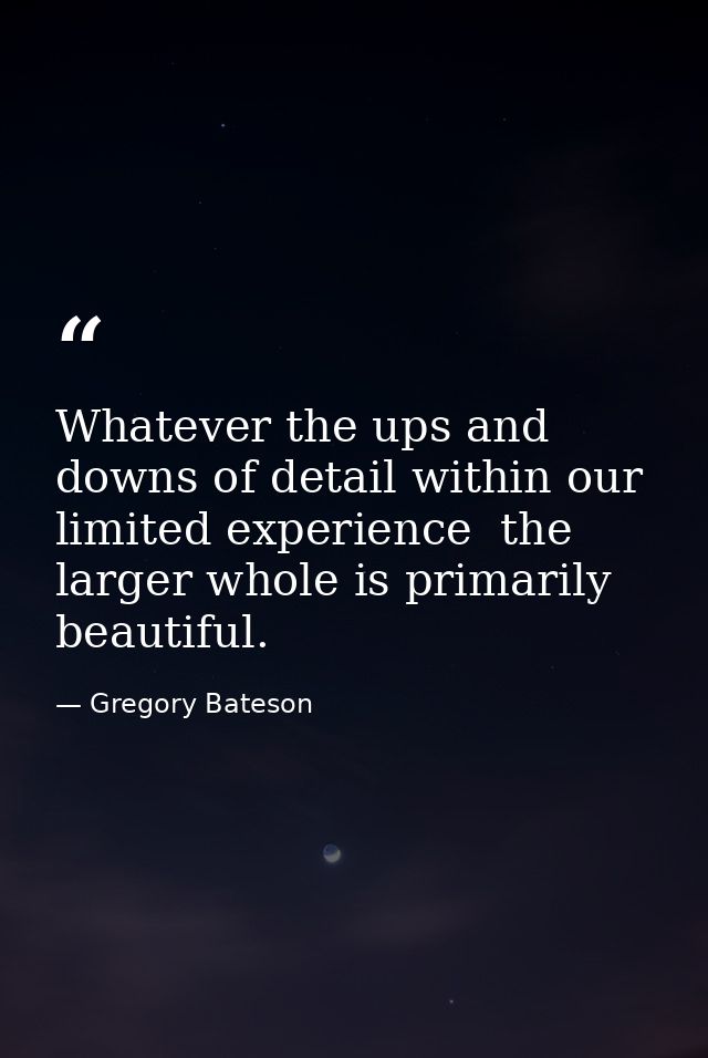 Whatever the ups and downs of detail within our limited experience  the larger whole is primarily beautiful. — Gregory Bateson