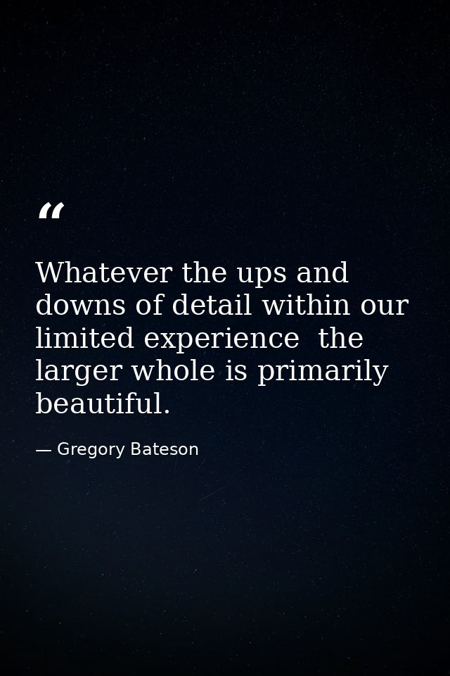 Whatever the ups and downs of detail within our limited experience  the larger whole is primarily beautiful. — Gregory Bateson