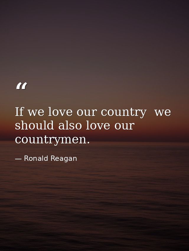 If we love our country  we should also love our countrymen. — Ronald Reagan