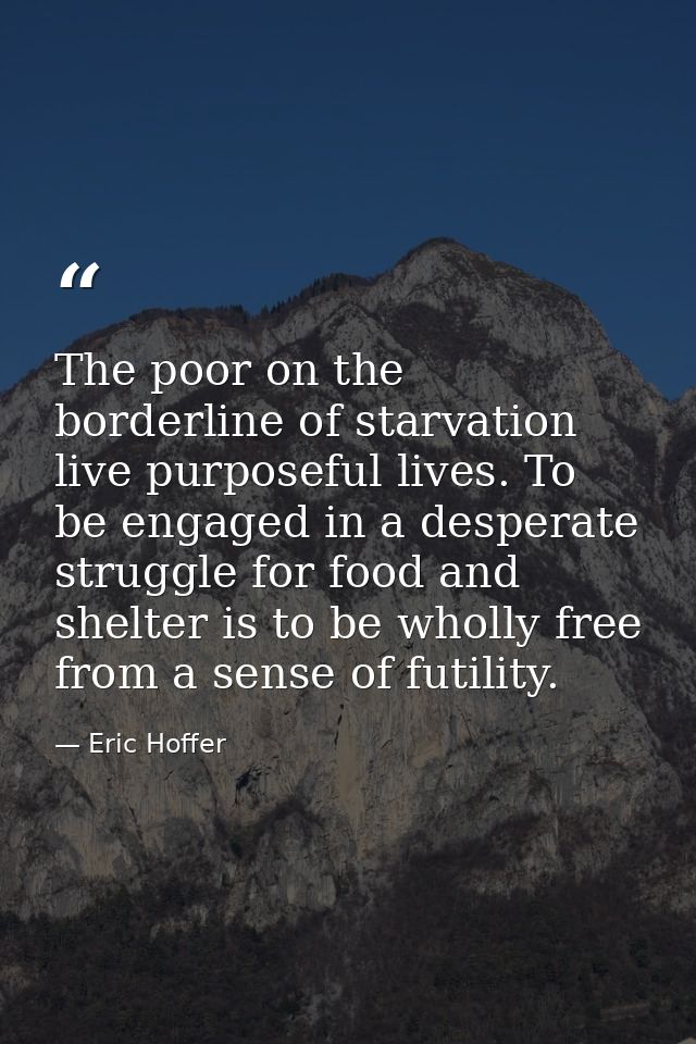 The poor on the borderline of starvation live purposeful lives. To be engaged in a desperate struggle for food and shelt — Eric Hoffer