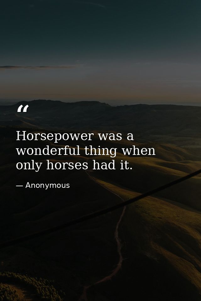 Horsepower was a wonderful thing when only horses had it. — Anonymous