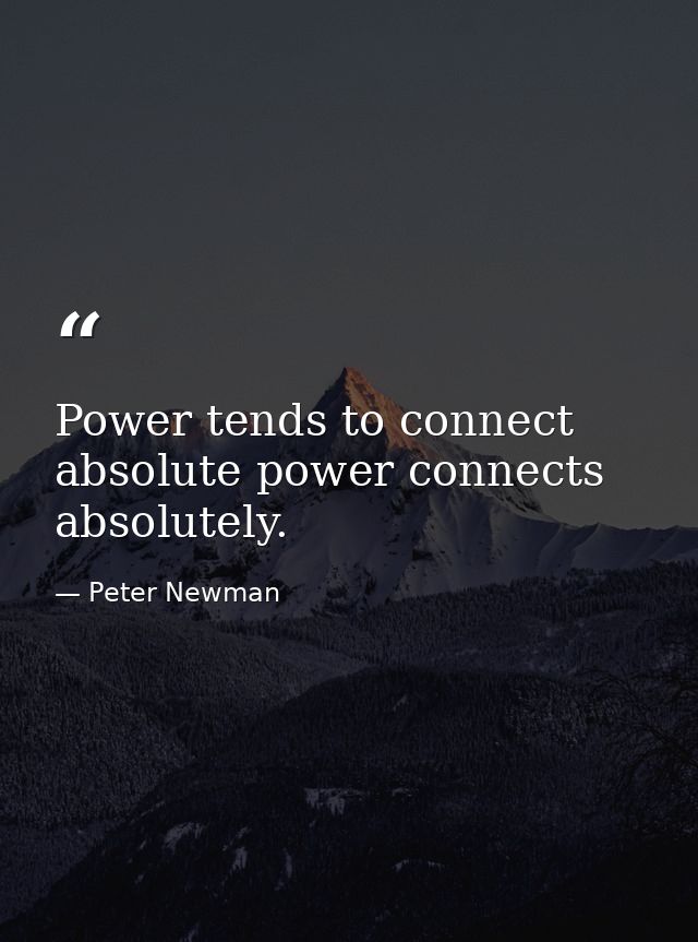 Power tends to connect  absolute power connects absolutely. — Peter Newman