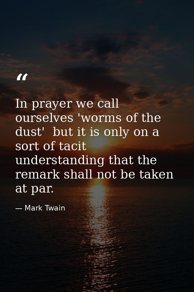 In prayer we call ourselves 'worms of the dust'  but it is only on a sort of tacit understanding that the remark shall n — Mark Twain