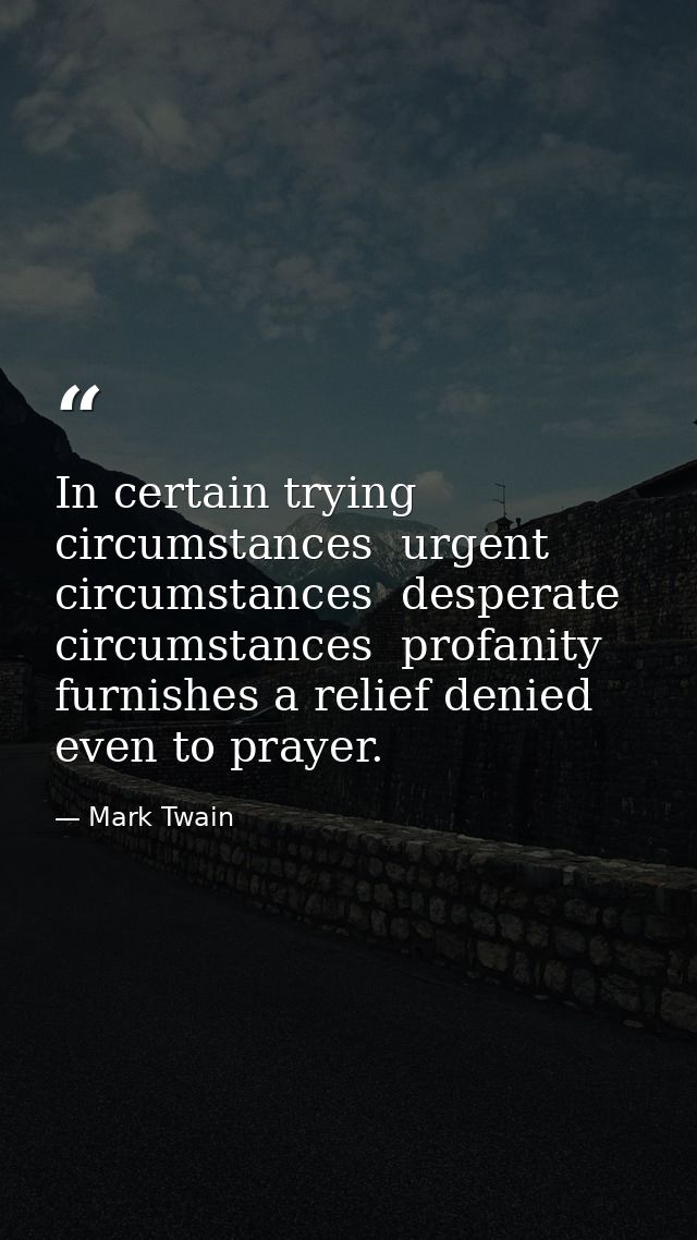 In certain trying circumstances  urgent circumstances  desperate circumstances  profanity furnishes a relief denied even — Mark Twain