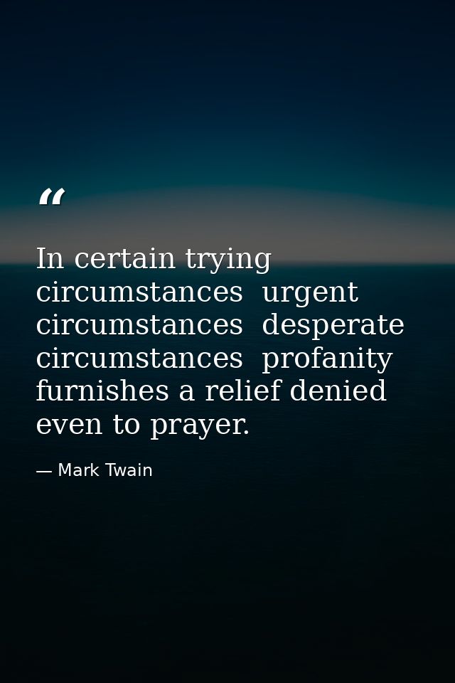 In certain trying circumstances  urgent circumstances  desperate circumstances  profanity furnishes a relief denied even — Mark Twain