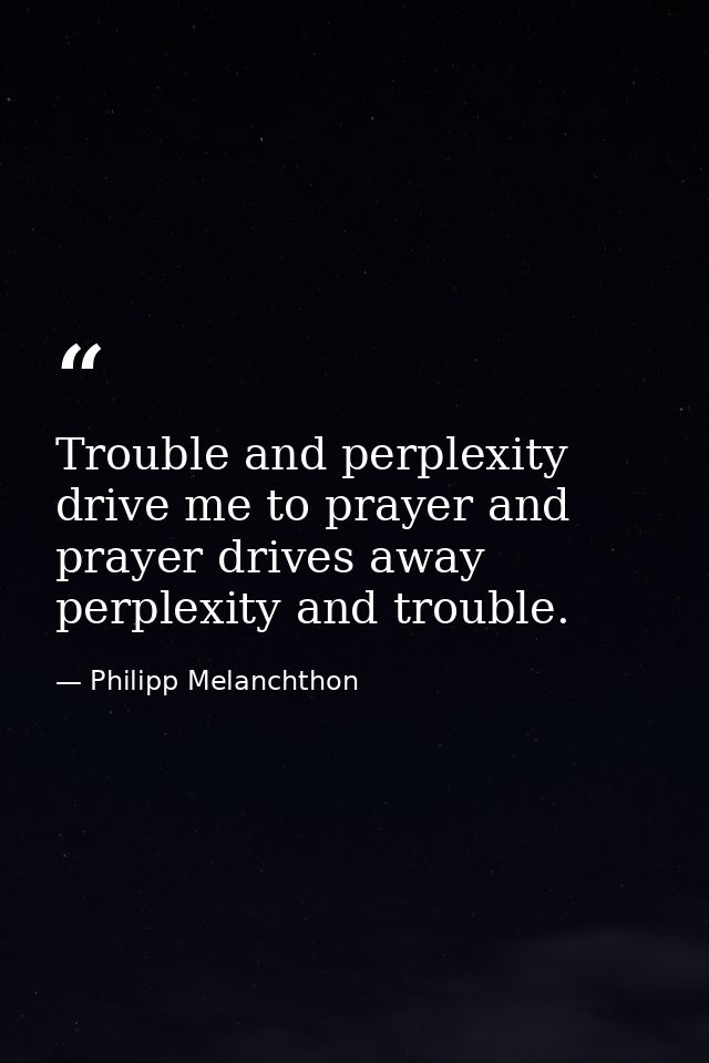 Trouble and perplexity drive me to prayer and prayer drives away perplexity and trouble. — Philipp Melanchthon